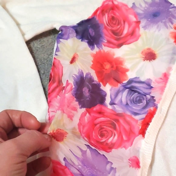 Beautiful spring sweater white cardigan with floral overlay childrens pl… - Picture 3 of 3